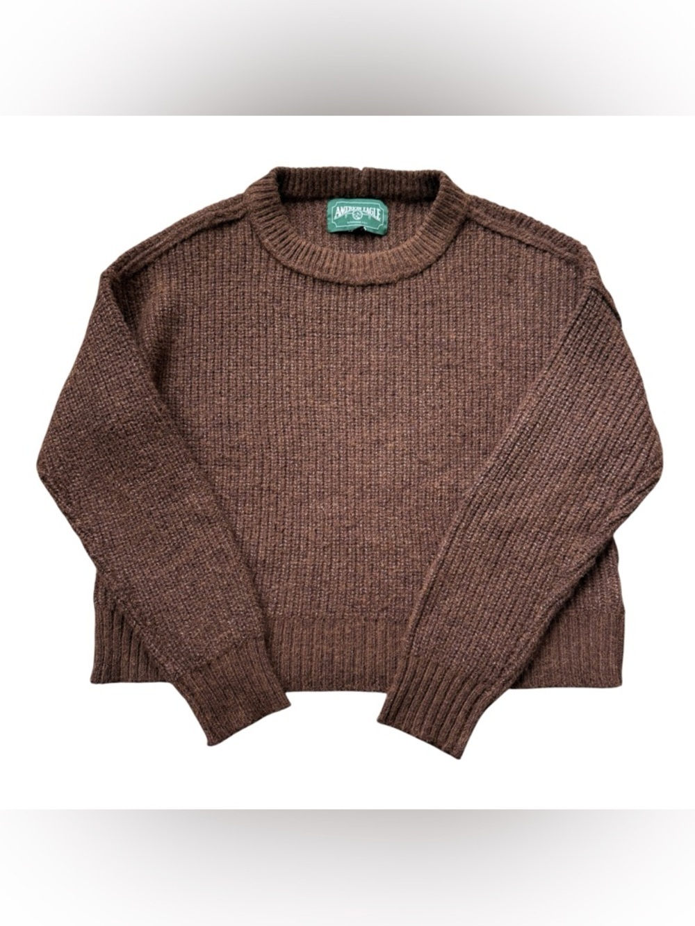 AE Chunky Knit Brown Sweater Wool Blend Cozy Crewneck Oversized Neutral Fall M